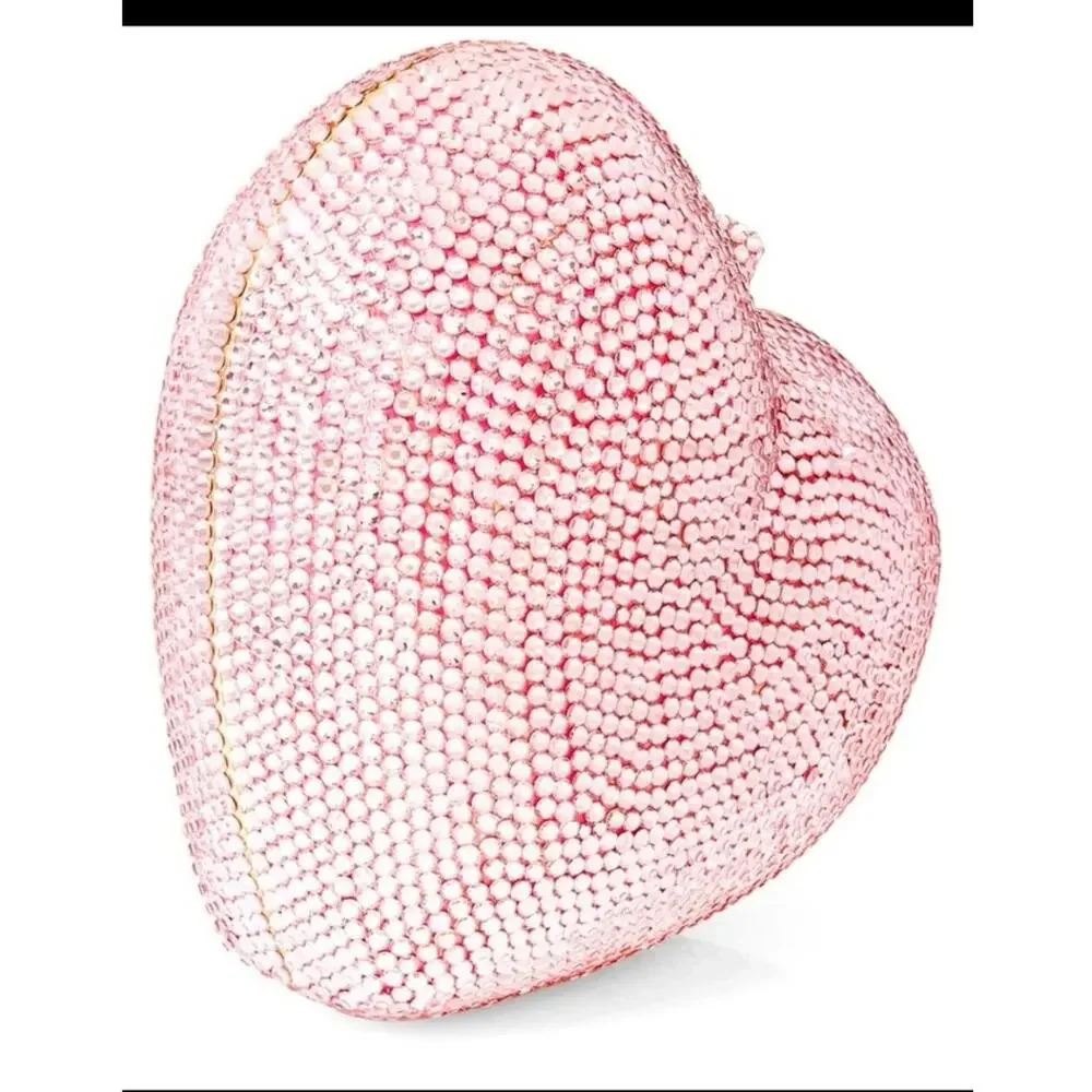 AQS by AquaSwiss Pink Jeweled Heart Clutch Shaped Crystal Clutch Purse NEW